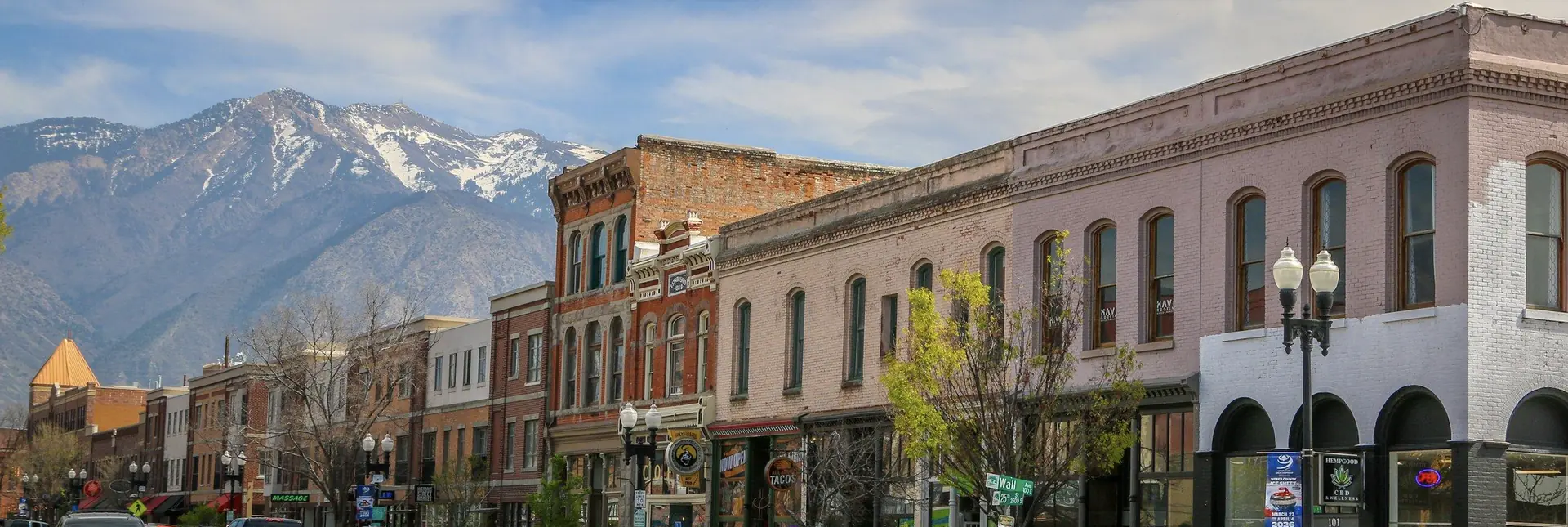 Historic 25th Street in downtown Ogden, Utah, lined with local businesses.